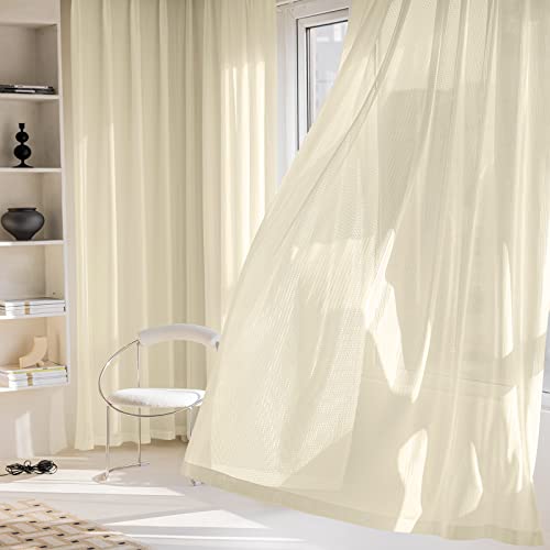 2 Panels Set Sheer Curtains 108 inch Length Beige 52" W x 108" L - color: Beige, size: 52"W x 108"L (Pack of 2)