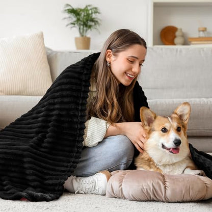 BEDELITE Ribbed Jacquard Black Fleece Throw Blanket for Couch, 50x60 Inch - color: Black, size: Throw(50"x60")