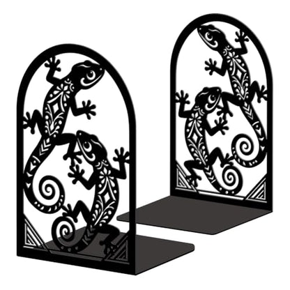 Peacoblue 5.3"x4.3"x7.9" Metal Bookends, Heavy Duty Book Ends for Shelves - style: Geckos
