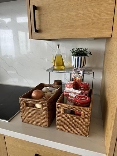 KOUBOO La Jolla Rattan Shelf Handles, Small, Honey-Brown Storage Basket,