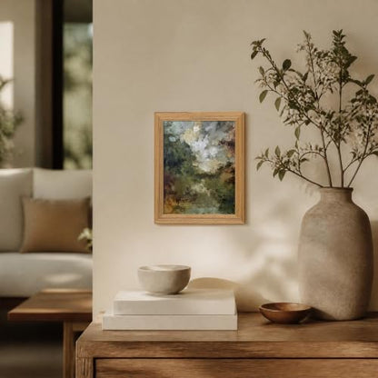 Framed Abstract Wall Art Green Landscape Canvas Print - color: painting, size: 10"L x 8"W