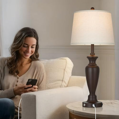 30" Tall Brown Table Lamp for Living Room, Touch Control Bedside Lamp for Bedroom Nightstand, 3-Way Dimmable Farmhouse Lamp with Charging Ports (1 Pack) - color: Brown - 30"H - 1 Pack