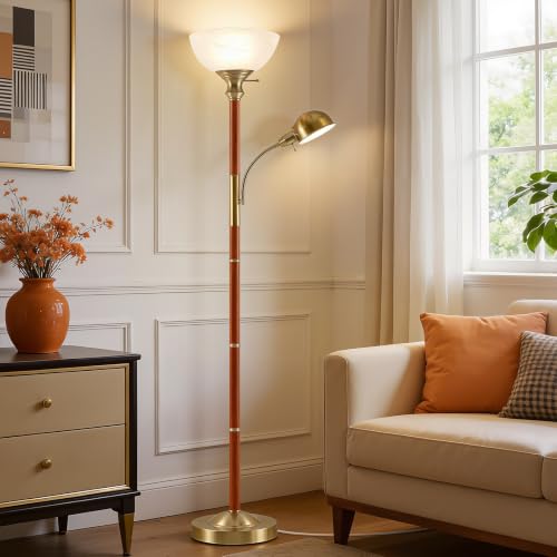 EJIAXIN 72" Wood Torchiere Floor Lamp with Glass Shade Gold Standing Lamp - color: Wood Color