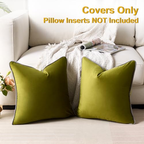 Olive Green Pillow Covers Spring Summer Decorations for Home Living Room Couch Throw Pillow Cases 18x18 for Sofa Cushions Velvet Decorative Colorful Covers for Modern Home Decor Moss Green Set of 2 - color: Olive Green, size: 18" x 18" (Pack of 2)