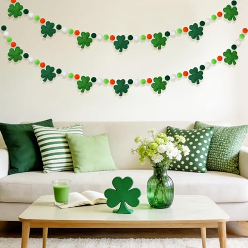 Jansun 8.2ft 3D St Patrick's Day Shamrock Felt Garland - color: Green Shamrock