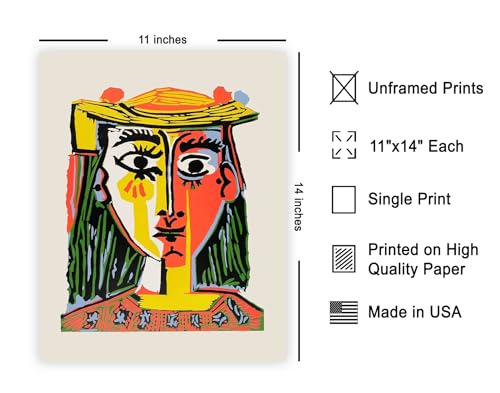 Poster Master Vintage Poster - Bust of a Woman with a Hat Painting Print - Cubism Art - Abstract Art - Gift for Men & Women - Colorful Decor for Office or Living Room - 11x14 UNFRAMED Wall Art - color: Style-11, size: 11"L x 14"W