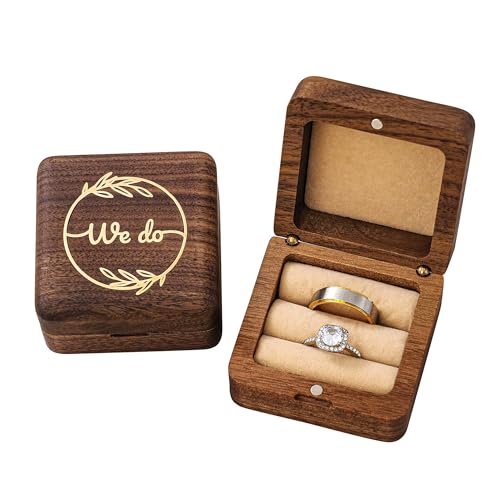 KWOOD We Do-Custom Wooden Wedding Ring Box, Personalized Metal Name Wooden Ring Box, Wedding Ceremony Ring Holder, Anniversary Birthday Gift Idea - style: G-We Do