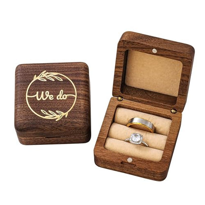 KWOOD We Do-Custom Wooden Wedding Ring Box, Personalized Metal Name Wooden Ring Box, Wedding Ceremony Ring Holder, Anniversary Birthday Gift Idea - style: G-We Do