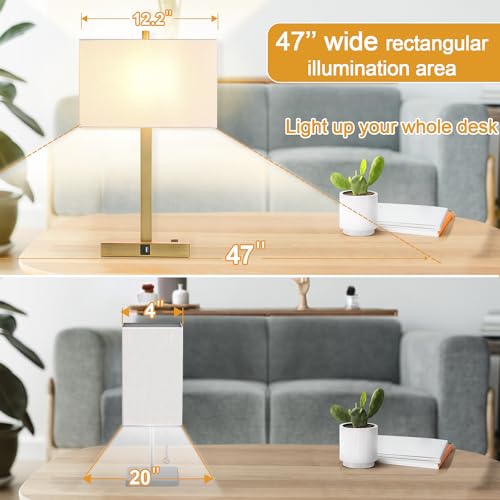 21" Touch Bedside lamps with 2 USB & AC Outlets, 3-Way Dimmable Bedside Table Lamps Set of 2 for Bedroom Living Room Office Reading, White Shade Lamps for Night Stands, 2700K LED Bulbs Included - color: White Cream Linen & Brushed Gold