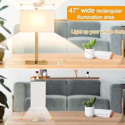 21" Touch Bedside lamps with 2 USB & AC Outlets, 3-Way Dimmable Bedside Table Lamps Set of 2 for Bedroom Living Room Office Reading, White Shade Lamps for Night Stands, 2700K LED Bulbs Included - color: White Cream Linen & Brushed Gold
