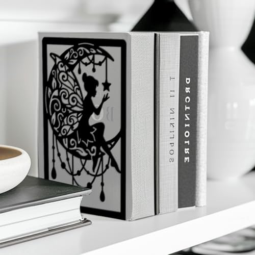 Peacoblue 5.3"x4.3"x7.9" Metal Bookends, Heavy Duty Book Ends for Shelves - style: Moon and Fairy
