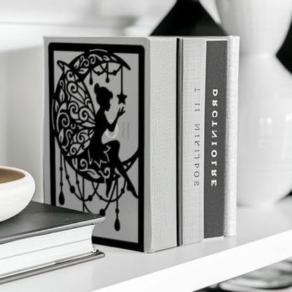 Peacoblue 5.3"x4.3"x7.9" Metal Bookends, Heavy Duty Book Ends for Shelves - style: Moon and Fairy