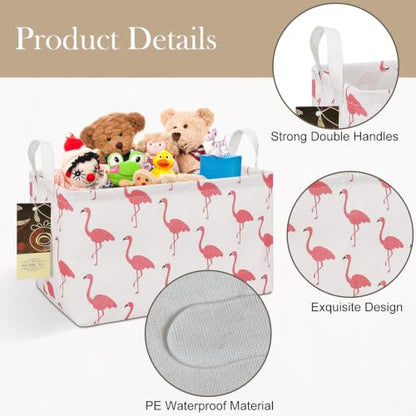 Rectangle Foldable Storage Basket Handles For Home, Flamingo - color: Rectangle Flamingo