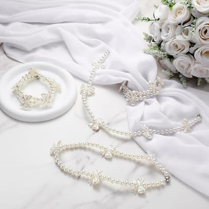 Lewtemi 4 Pcs Magnetic Curtain Tiebacks Decorative, Pearl Strand Bow - style: Pearl Strand Bow