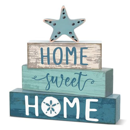 Cinnvoice 4 Pcs Beach Summer Starfish Wooden Block Coastal Tiered Tray - style: Starfish