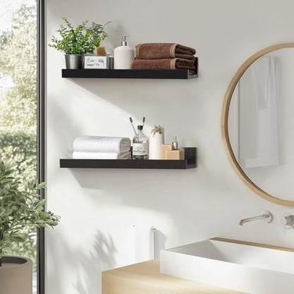 Muzilife 45.3" Large Floating Shelves Wood Wall Shelf with Lip, 2Pcs, Black - color: Black, size: 45.3"