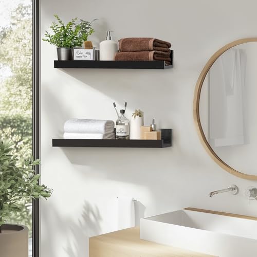 Muzilife 12" Small Floating Shelves Wood Wall Shelf with Lip, 4Pcs, Black - color: Black, size: 12"-4pcs