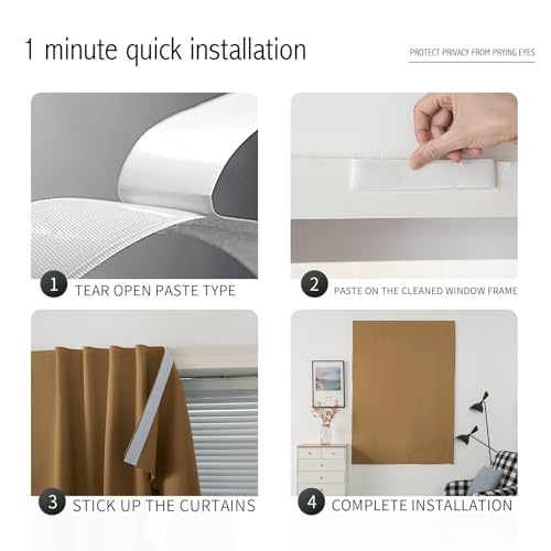 Self Adhesive Curtains, Stick Curtain Blackout Shades Window Cover Curtains for Living Room No Drilling, 35" W X 59" L, Brown, 1 Panel - color: Brown, size: 35"W x 59"L (Pack of 1)