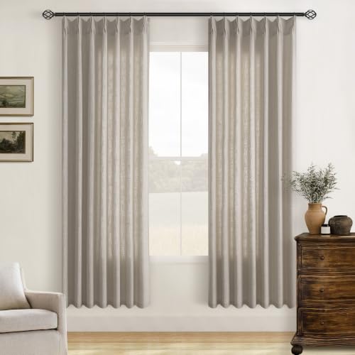 Burlywood Birch Pleated Linen Semi Sheer Curtains 78 Inches Long 2 Panels - color: Burlywood Birch, size: 40"W x 78"L (Pack of 2)