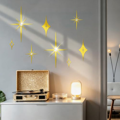 Bnesi 8 PCS Gold Wall Decor with Gold Stars,Diamond Studded Metal Wall Art - color: Gold diamond
