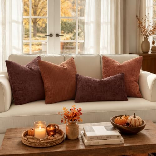 MIULEE Set of 2 Rust Textured Striped Throw Pillow Covers 20x20 Inch - color: Rust, size: 20" x 20" (Pack of 2)