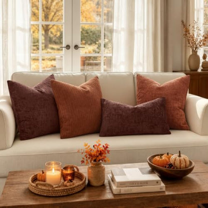 MIULEE Set of 2 Rust Textured Striped Throw Pillow Covers 20x20 Inch - color: Rust, size: 20" x 20" (Pack of 2)