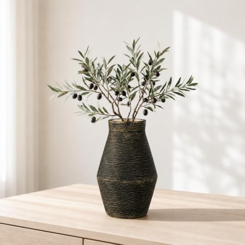Black Ceramic Flower Vase, 10 Inch - color: Black and Gold, size: 10 inch