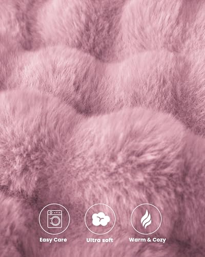 Ultra Soft Cozy Faux Fur Throw Blanket, Fuzzy Plush Thick Bubble Blanket, Oversize Luxury Fluffy Blanket for Couch, Sofa, Bedroom, and Living Room,50x60 Inches,Pink - color: Pink, size: Throw(50" X 60")