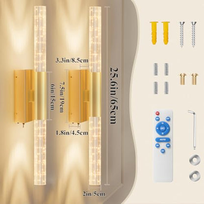 camuucci Battery Operated Wall Sconces Set of 2, Rechargeable Wall Lights - color: Gold, size: 25.6 Inches