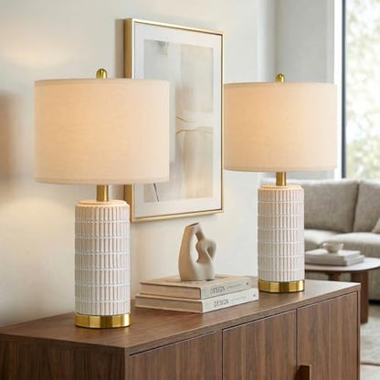 PoKat Ceramic Table Lamps Set of 2 for Bedroom Living Room, 21.5'' White - color: White and Gold