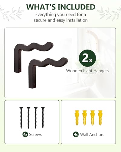 Wavy Plant Hanger Hooks – 2 Pack Rustic Wooden Wall Mounts for Indoor/Outdoor Use, Ideal for Hanging Baskets, Lanterns, and Bird Feeders – Decorative Brackets for Patio and Balcony - style: 5-Wavy Style(2Pack)