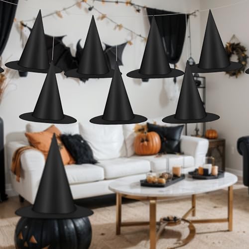 18Pcs Black Witch Hats, Thickened Hanging Witch Hat, Halloween Decor - style: 18pcs