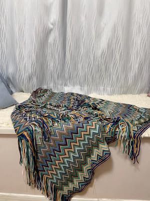 Throw Blanket Bohemian Knitted with Tassel 50x60 Inch (Blue) - color: Blue