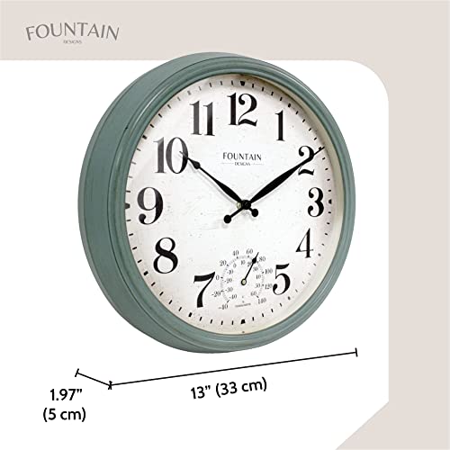13" Outdoor Clock Thermometer Combo, Aged Teal Finish - color: Aged Teal, size: 13 inch