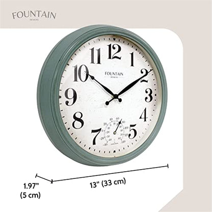13" Outdoor Clock Thermometer Combo, Aged Teal Finish - color: Aged Teal, size: 13 inch