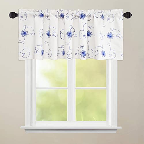 VOGOL Blue Floral Vine Embroidered Window Valance, 52 x 18, 1 Panel - color: Hy-blue, size: 52"W x 18"L (Pack of 1)