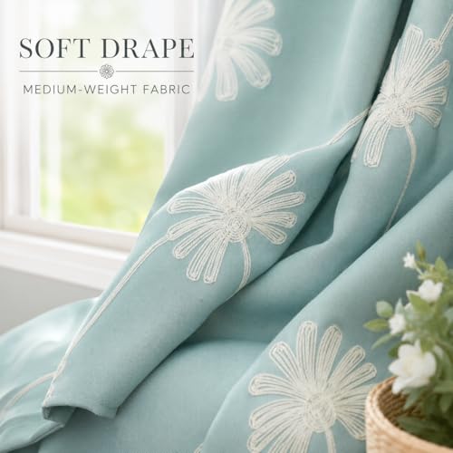 VOGOL Floral Embroidered Grommet Curtains, 52 x 96, 2 Panels, Blue - color: C2, size: 52"W x 96"L (Pack of 2)