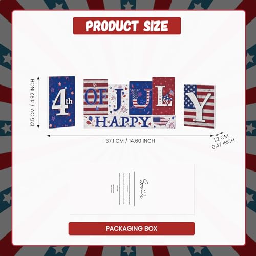 Smile Happy 4th of July Wooden Letter Block Set, 7-Piece Patriotic Tiered Tray Tabletop Decor for Independence Day - style: 4th of July