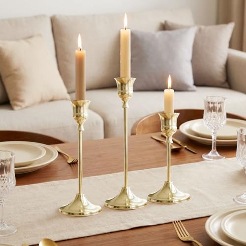 2 Sets Candle Holder Gold Candlestick Holders -Vintage Modern Metal Taper Candle Holders, Decorative Centerpiece for Table Mantel, Wedding Kitchen Home Decor, Wedding Gift,6Pcs - color: Gold, size: 6Pcs