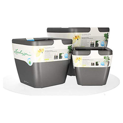 Lechuza Quadro LS 43 Charcoal Metallic, Self-Watering Square Planter, H15.4 L16.9 W16.9 in - color: Anthracite Metallic, size: H40 L43 W43 cm
