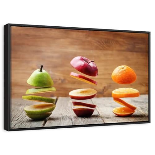 ElephantStock Sliced Fruits Wall Art - Horizontal Framed Canvas - 1-Piece Kitchen Wall Decor - Photography Photographic Canvas Print - Beige and Green Decor for Wall - 43" X 29" - color: Sliced Fruits Wall Art Canvas Floating Frame Single Piece, size: 43"