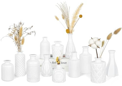 TBWIND 12 Pcs Matte White Glass Bud Vase Set - color: White-12pcs, size: 12Pcs