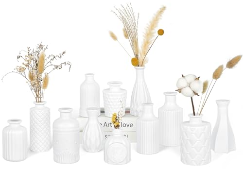 TBWIND 12 Pcs Matte White Glass Bud Vase Set - color: White-12pcs, size: 12Pcs