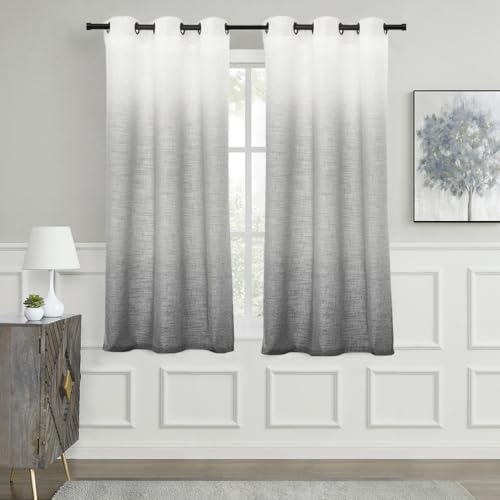 Central Park Ombre Semi Sheer Curtain, Cream White to Grey, 40" Wx63 Lx2 - color: Grey, size: 40"W x 63"L (Pack of 2)