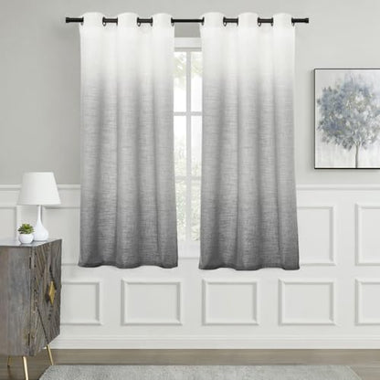 Central Park Ombre Semi Sheer Curtain, Cream White to Grey, 40" Wx63 Lx2 - color: Grey, size: 40"W x 63"L (Pack of 2)