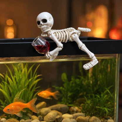 Halloween Skeleton Flowerpot Decoration, Weather Resistant Resin Garden Statue (Wine Glass Skeleton) - color: Style11