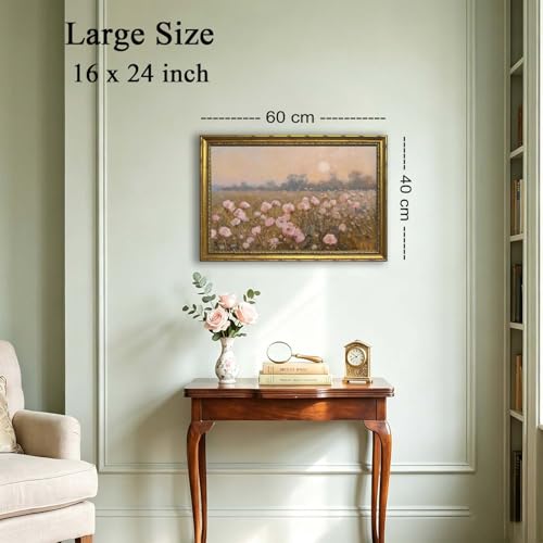 DR.RiftArt Vintage Pink Wildflower Meadow Wall Art Floral Landscape Decor - color: Pink Wildflower, size: 24"L x 16"W
