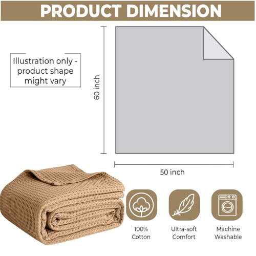 100% Cotton Blankets for Bed - Waffle Weave Blankets for Summer, Lightweight and Breathable Soft Woven Blanket for Spring (Beige, Throw (50" x 60")) - color: Beige, size: Throw (50" x 60")