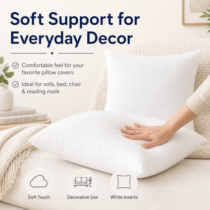Calibrate Timing 18 x 18 inches Pillow Inserts, Set of 4 Hypoallergenic Brushed Microfiber Liner Down Alternative Filled Square Cushion Throw Pillow