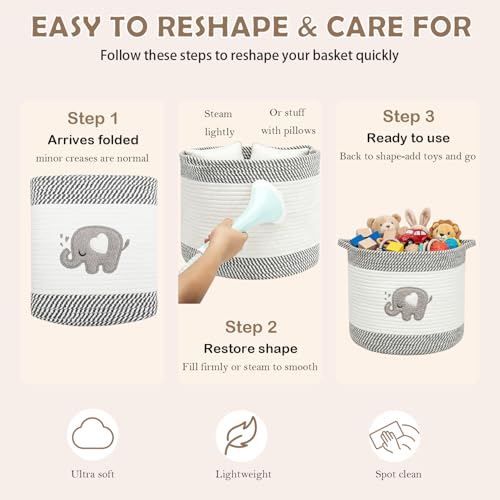 Baby Laundry Basket for Nursery, Large 15”x12” Elephant Storage Baskets - color: Elephant